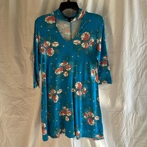 Turquoise with pink flowers dress